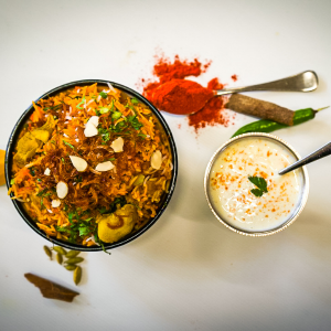 Chicken Biryani Served with Raita