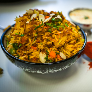 Vegetarian Biryani Served with Raita