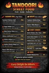 Curry Delight Indian food on wheels with tandoori dishes and wraps.
